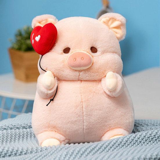 Angel Pig Plush Toy Super Soft Stuffed Animal Doll Pillow Lovely Pink Piggy with Wings Hold Heart Balloon Companion Soothing