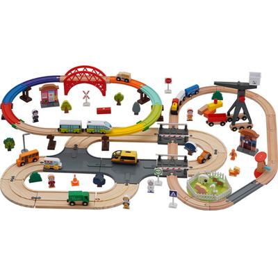 Wooden Double Tracks Beech Wood Road Bridge Railway Accessories Fit for Brand Wooden Train Tracks Toys for Children Gifts