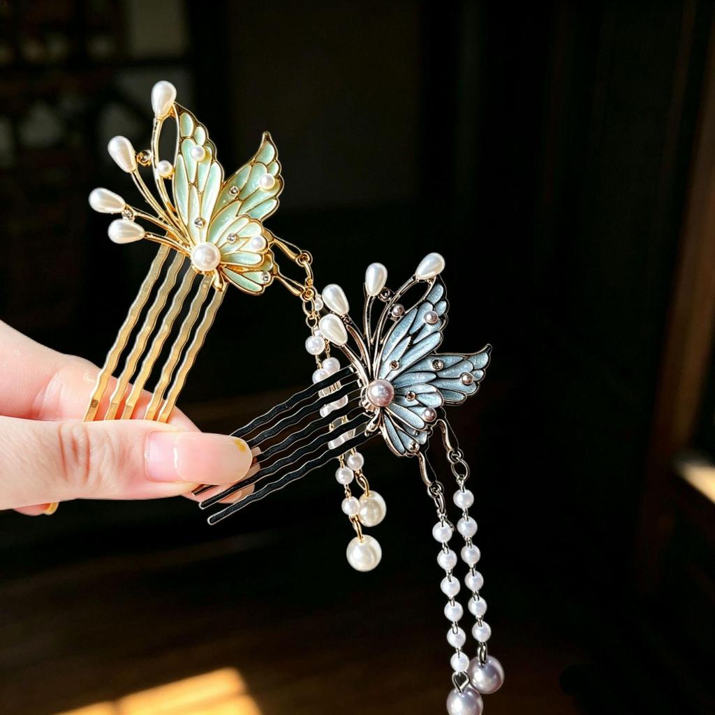 Traditional Chinese Butterfly Hairpin Comb for Updos - Ancient Style Headdress Accessory