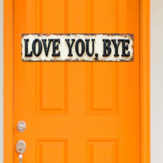 Träskylt "Love You Bye" Vintage Stil Väggkonst Gårdsstil Rustik Hängande Plakett för Vardagsrum Hall Entré Vägg Dörr Heminredning