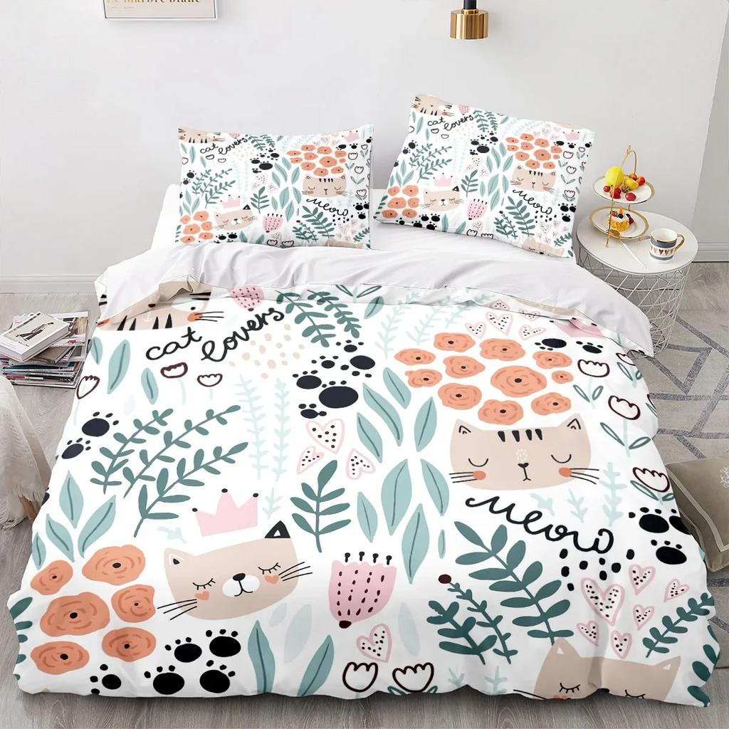 Cartoon Animal Cat Duvet Cover 3D Large Print Double Size Quilt Cover Bedding Set Single Set