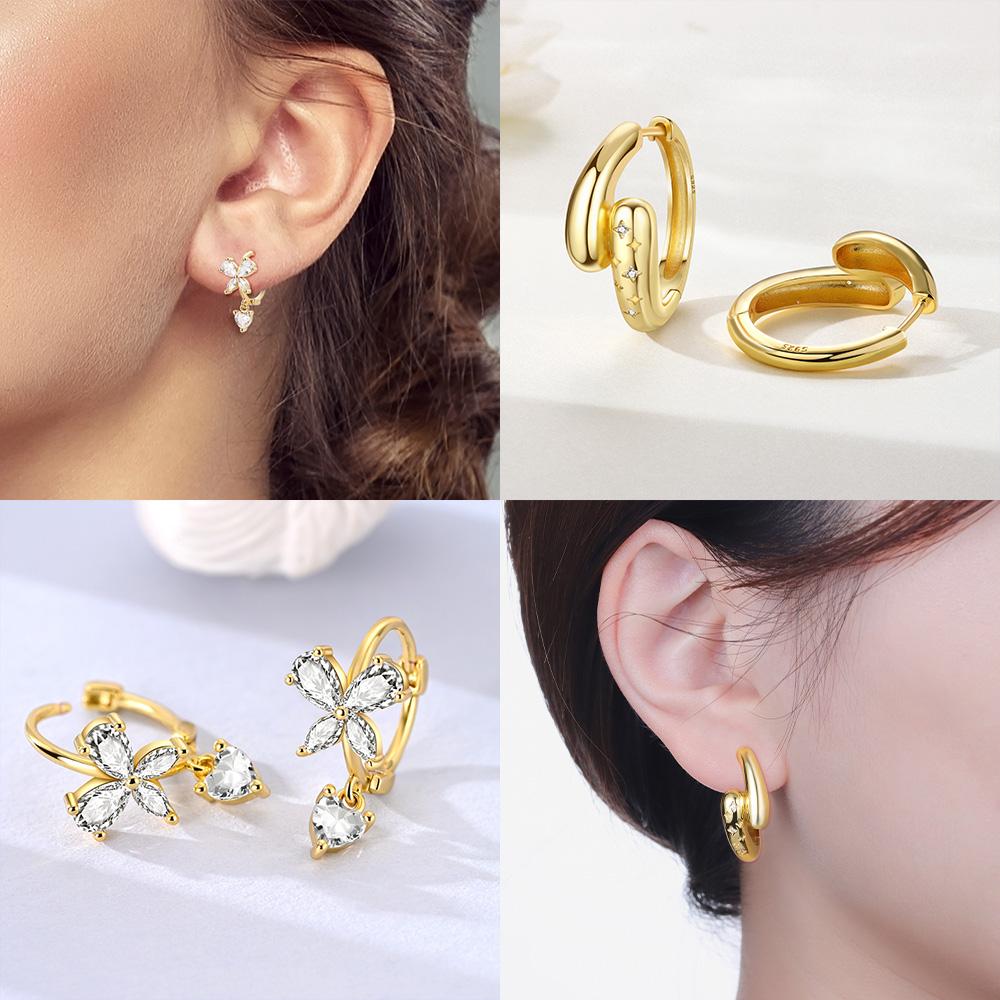 925 Silver Butterfly White Zircon Heart Ear Ring Starry Simple Women's Earrings Gift Woman Jewelry Fine Gift