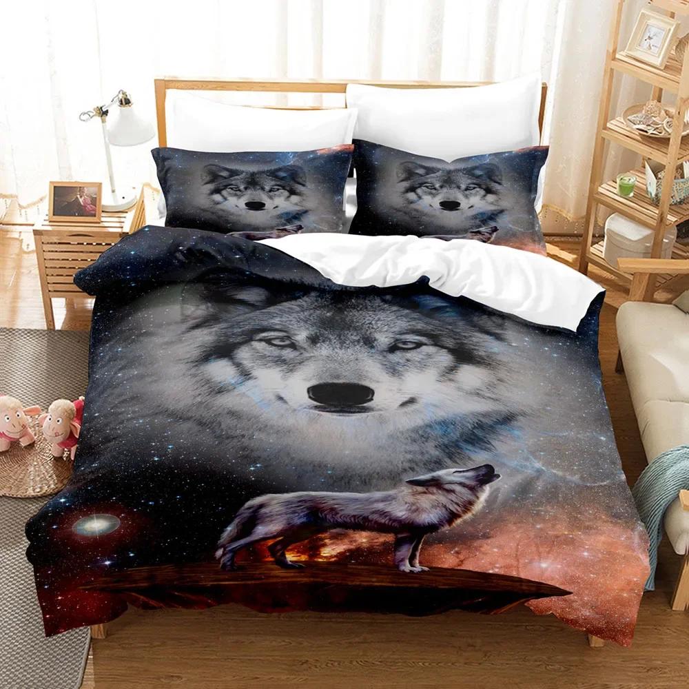 Wolf Duvet Cover Set Black White Wolf Pattern Wild Animals Comforter Cover Full Queen Size For Kid Boys Bedding Set