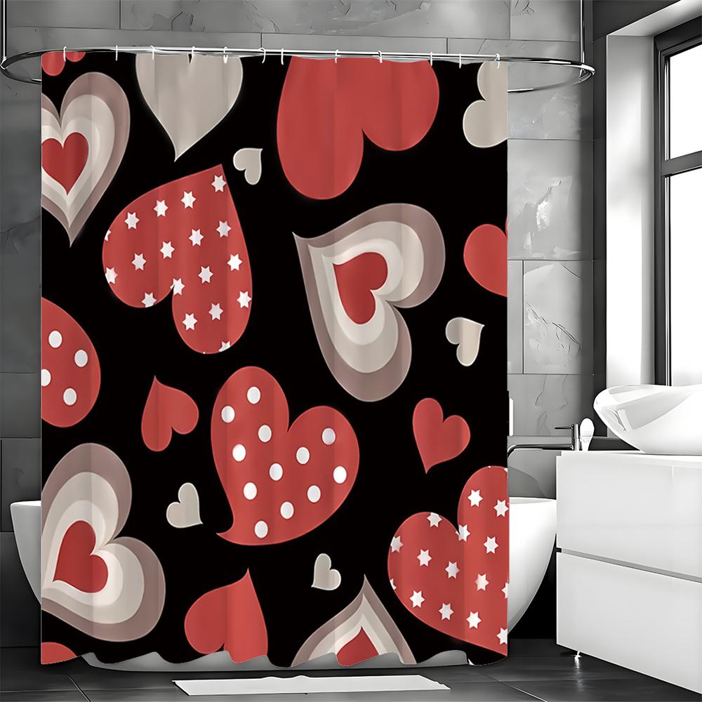 Valentinstag Liebe Duschvorhang, Badezimmer Dekorativer Duschvorhang, Wasserdichter Duschvorhang mit Haken