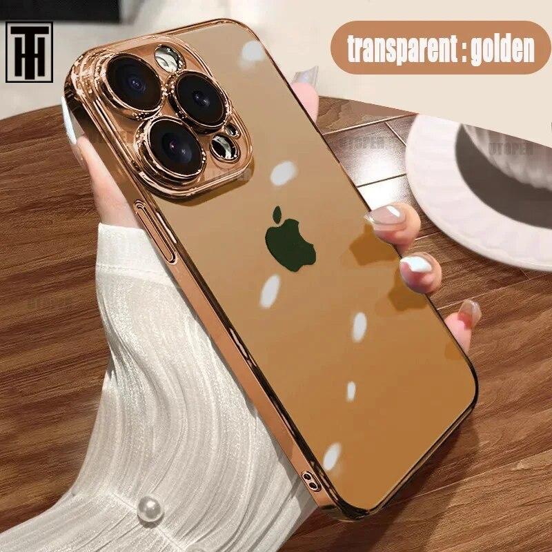 Luxury Transparent Primary Colours Phone Case For IPhone 15 14 11 12 13 14 Pro Max Mini XS X Plus Plating Frame Protective Cover