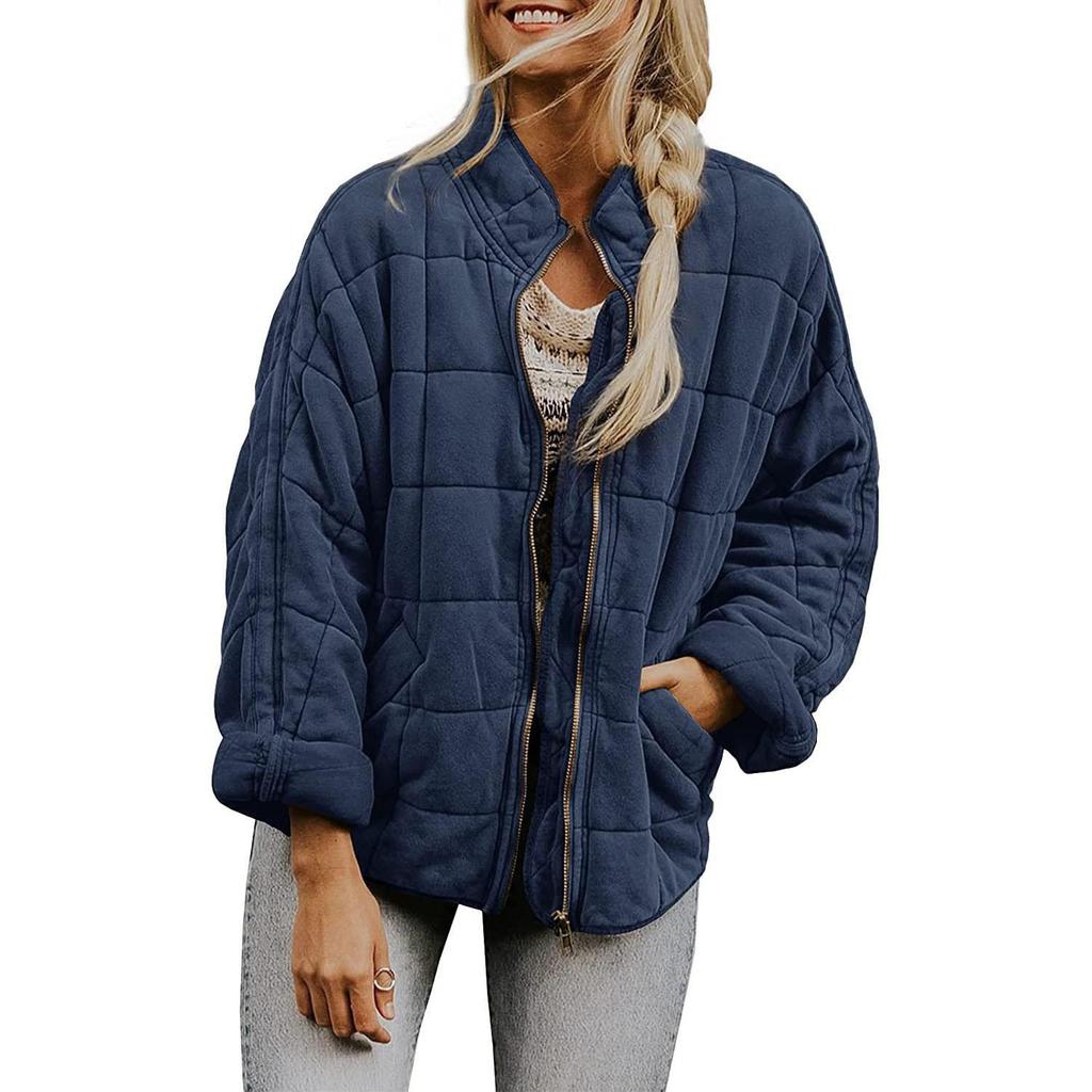 Cappotto Autunnale/Invernale da Donna Cotone Collo Rialzato Monocolore Tasche Maniche Lunghe Semplice Casual Moda Nicchia Slim