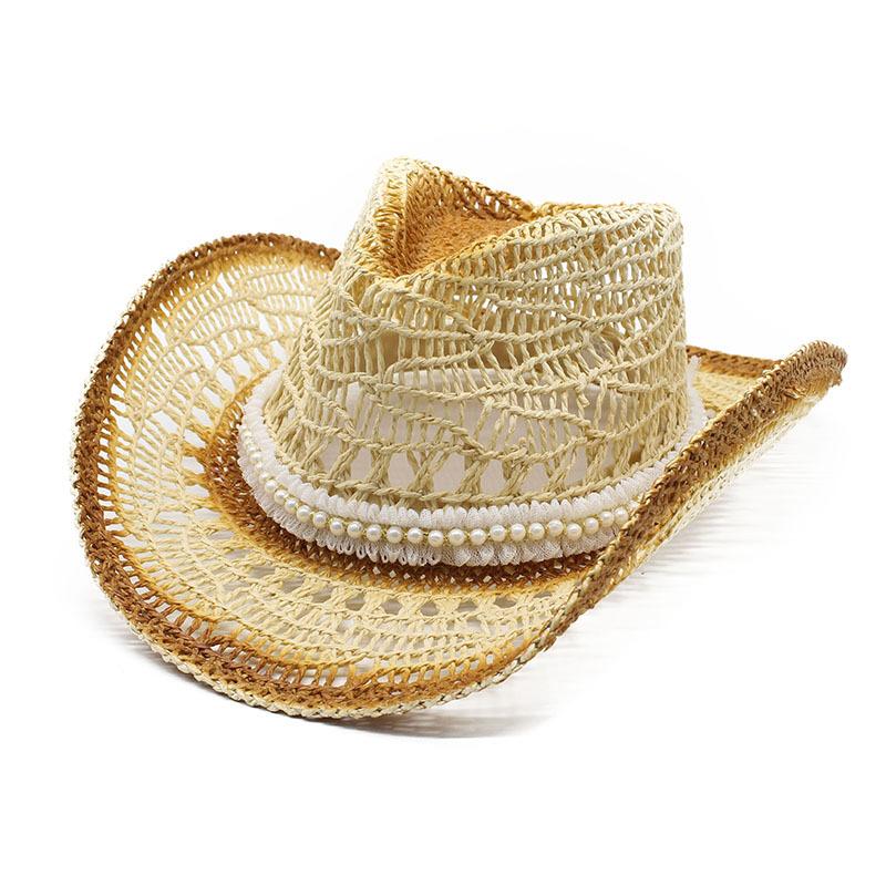 Spray Painted Cowboy Straw Hat Pearl Hollow Hat Handmade Maran Western Cowboy Hat Ethnic Sun Hat