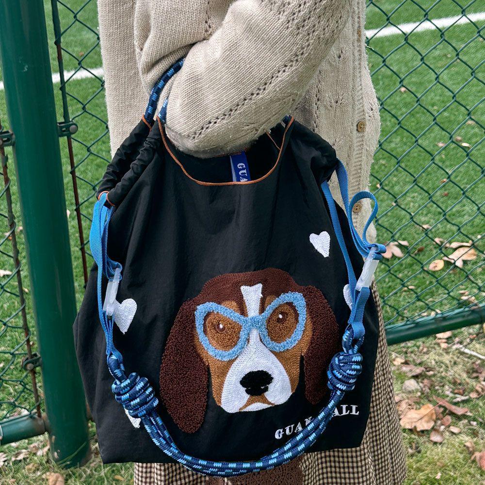 Bolso Tote y Bandolera de Lona con Bordado de Chenilla de Dibujos Animados Bonitos de Gran Capacidad - Ecológico, Perfecto para Salidas y Compras