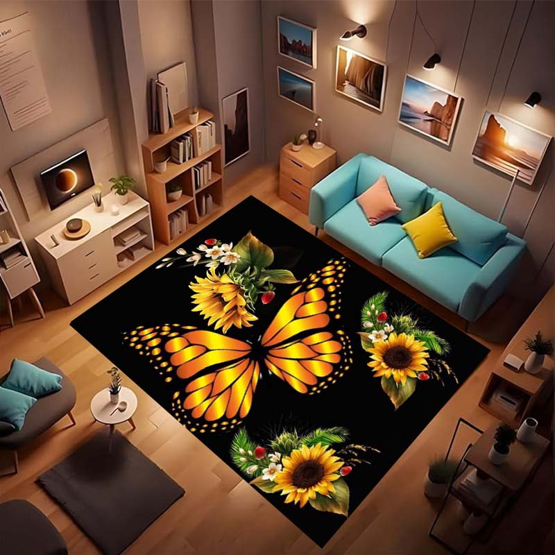 Customizable sunflower pattern non-slip rug, soft flannel, washable, non-slip backing, suitable for living rooms, bedrooms, bath