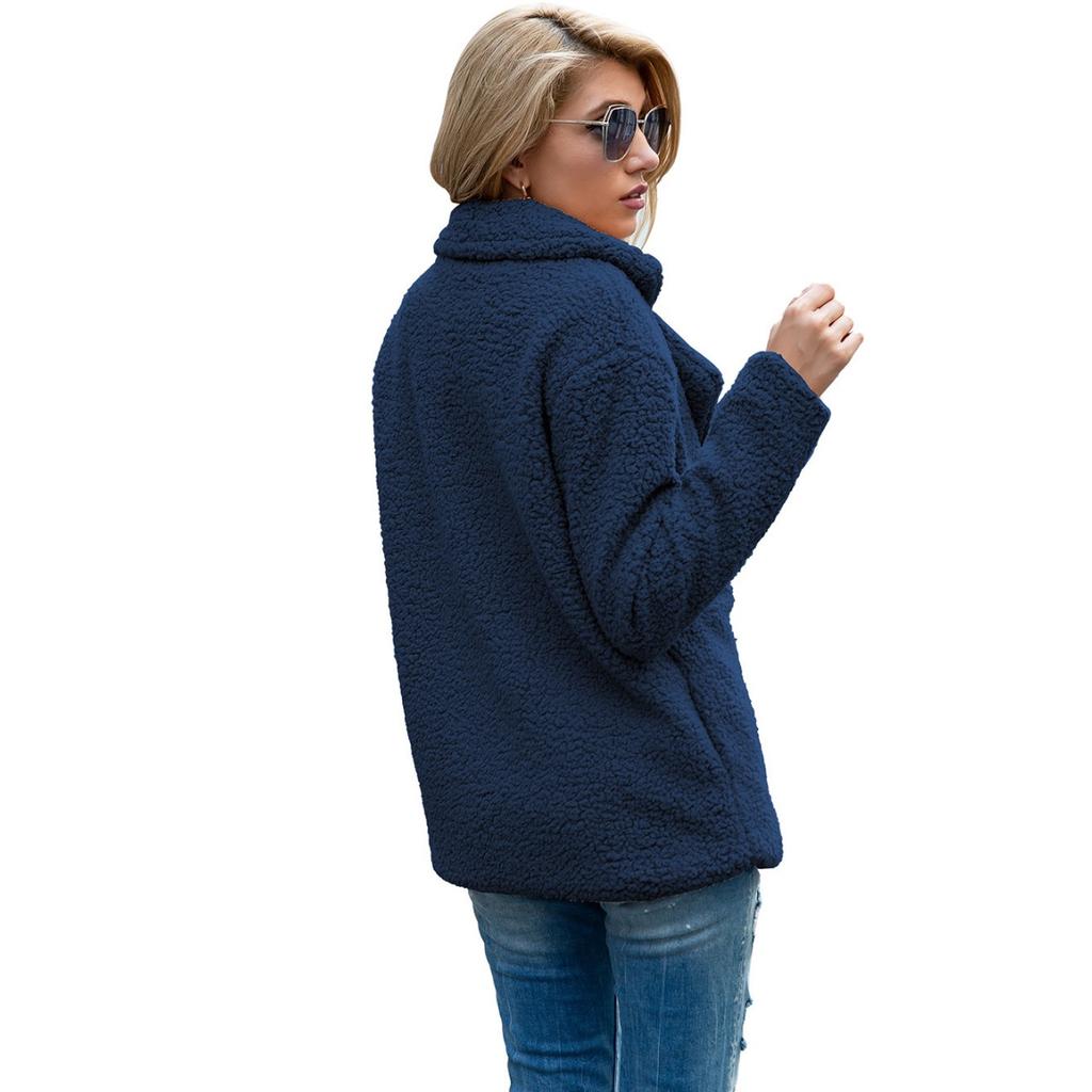 Plush Jacket, Lapel, Loose Fit, Woolen Sweater, Women's Casual Jacket