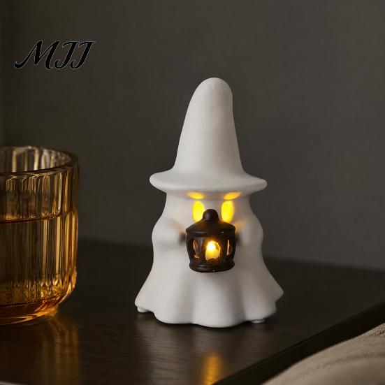 Non Scary Halloween Decoration Ghost Decoration, Light Up Cute Spooky Figurine with Pink Room Decor Pumpkin/Lantern for Table Tiered Tray Fireplace