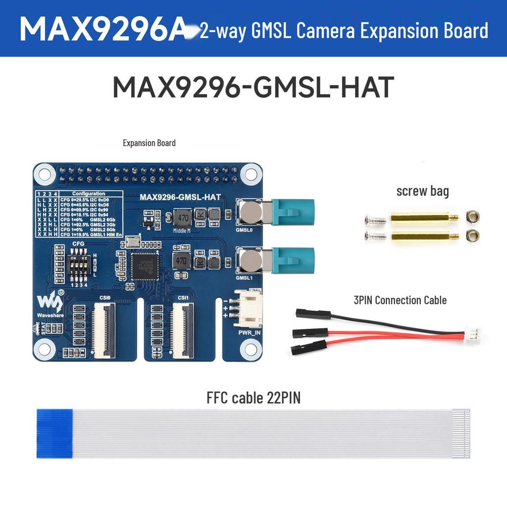 Dual GMSL Camera Expansion Board with MAX9296A Deserializer Chip for High-Speed, Low-Latency Serial Transmission on Raspberry Pi