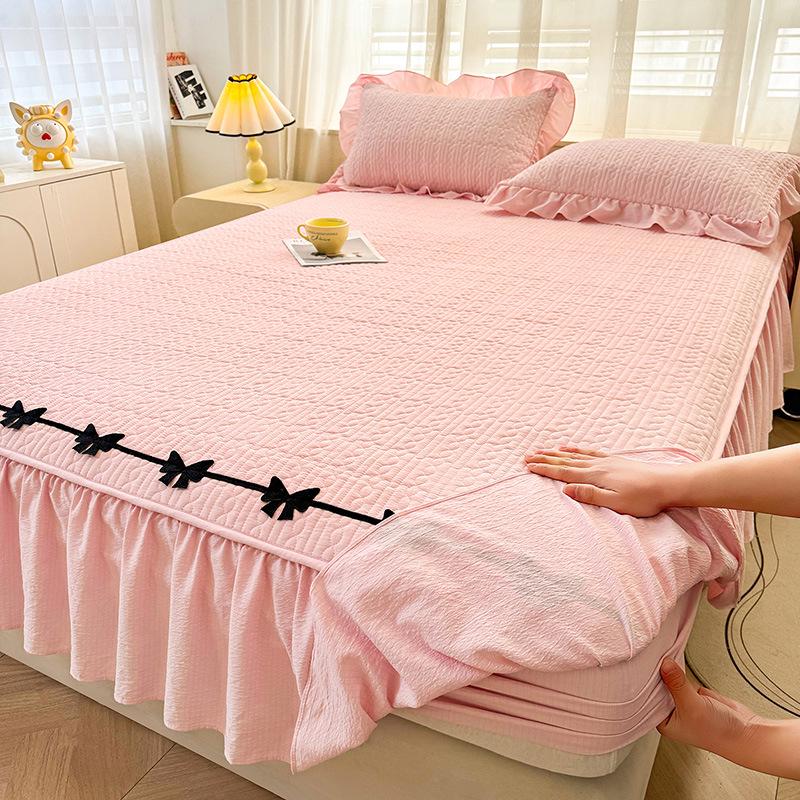A-Grade Crinkled Double-Layer Bed Skirt & Cover: Non-Slip, Machine-Washable Mattress Protector