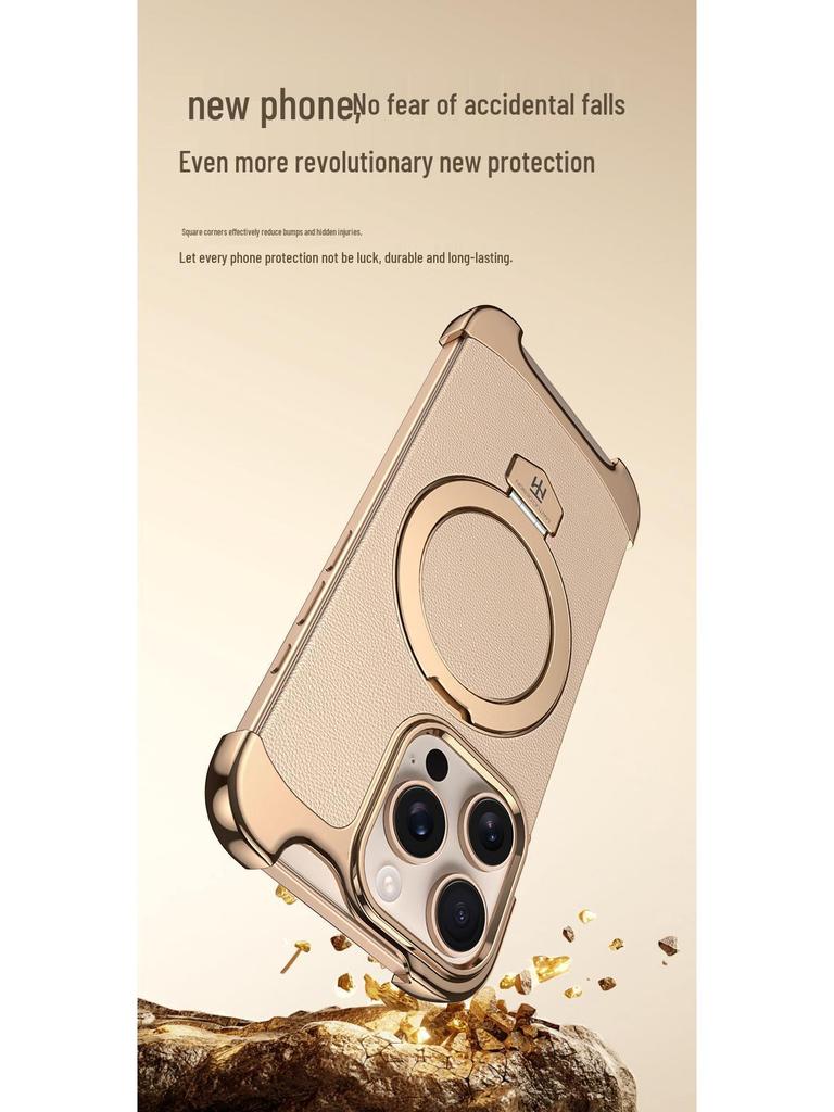 iPhone 16 Pro Max Leather MagSafe Magnetic Stand Case for Apple 17 - Frameless Design