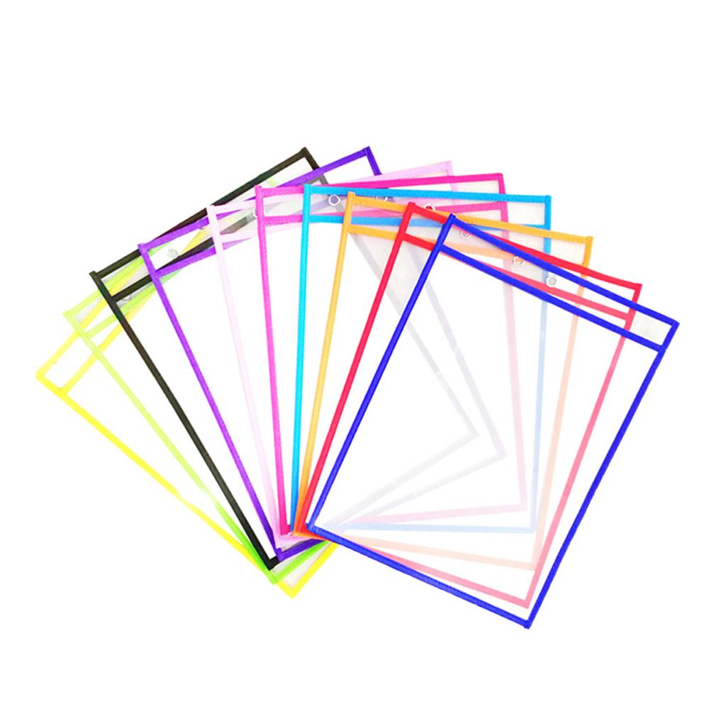 10 Pieces Worksheet Pocket Waterproof Plastic Pockets with Marker, Pen Slot,