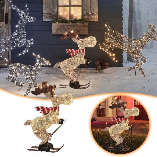 Outdoor Christmas Deer Lighting Festive LED 2D Acrylic Flat Reindeer Statue Waterproof Holiday Yard Decorations Xmas Festive Party Supplies
