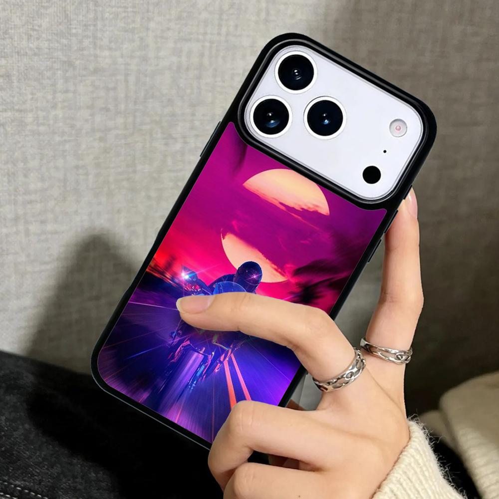 Capa Case for iPhone 17 Air 16 Pro Max 15 Plus 11 13 Mini 14 12 Back Phone Cover Road Bike Neon City Retro 1980