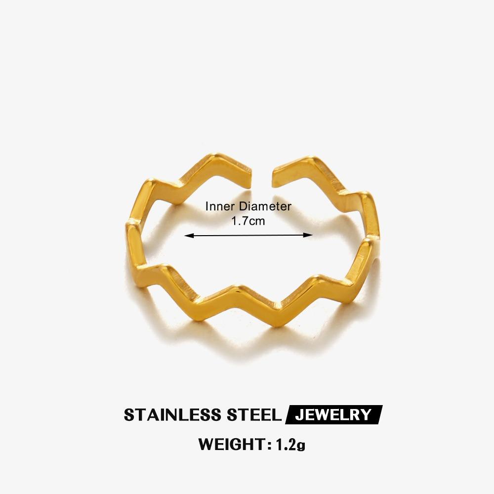 Minimalist Stainless Steel Geometric Lines Wave-shaped Opening Rings for Women Fashion Stackable Finger Jewelry Accessories Gift