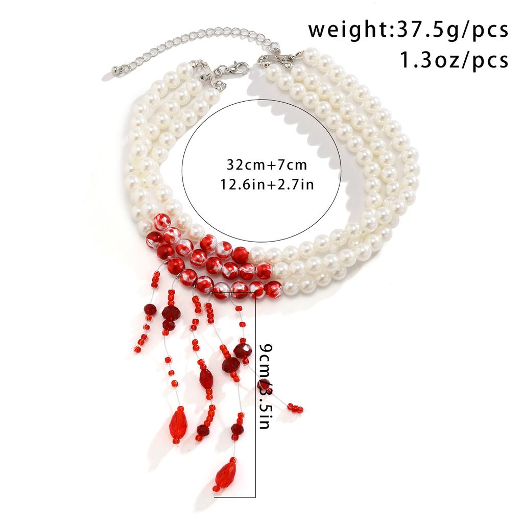 PuRui Gothic Imitation Zircon Necklace With Crystal Beads Tassel Pendant Neck Chain Bloody Choker for Women Girls Party Zircon
