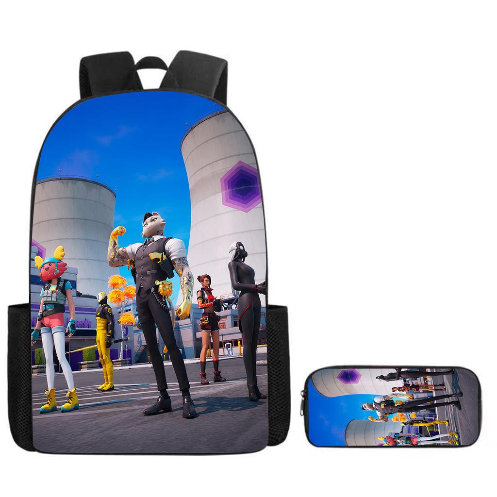 Lightweight Fortnite Cartoon 2Pcs Combo, Backpack and Pencil Case, Unisex Kids Aged 6-14 Portable School Kit