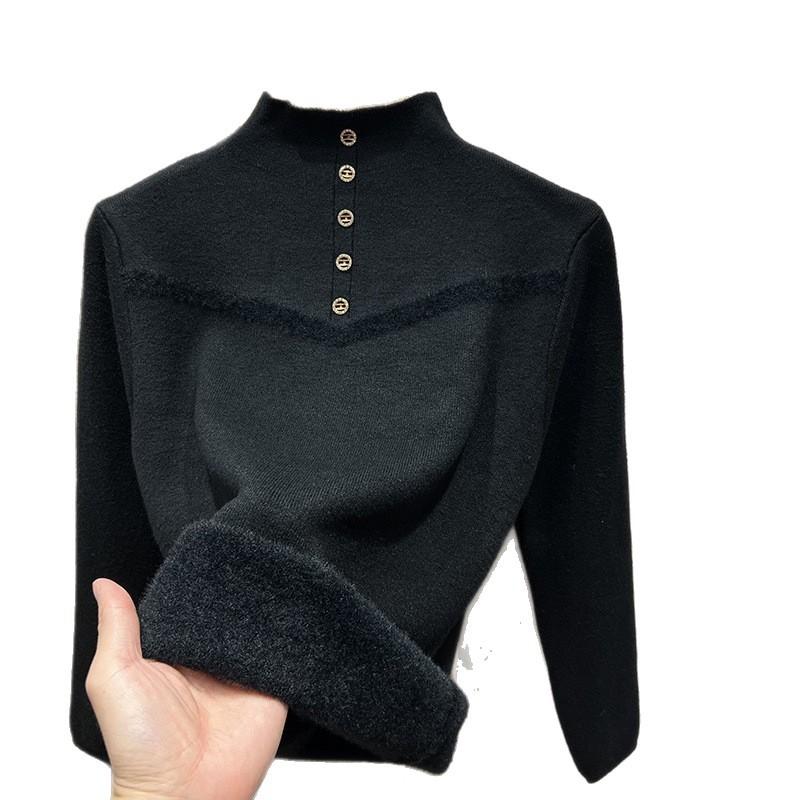 1011 new autumn and winter fleece semi-turtleneck fashion bottoming shirt women's integrated fleece sweater women's knitted clothes