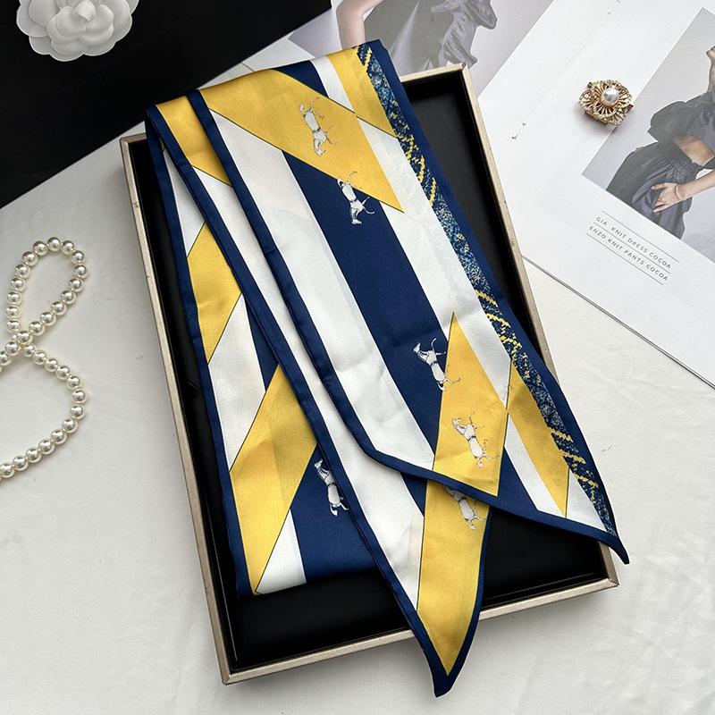Double-sided Long Strip Small Silk Scarf Women's Professional Wear Spring and Summer New Decorative Small Scarf Tied Hair Band Streamer