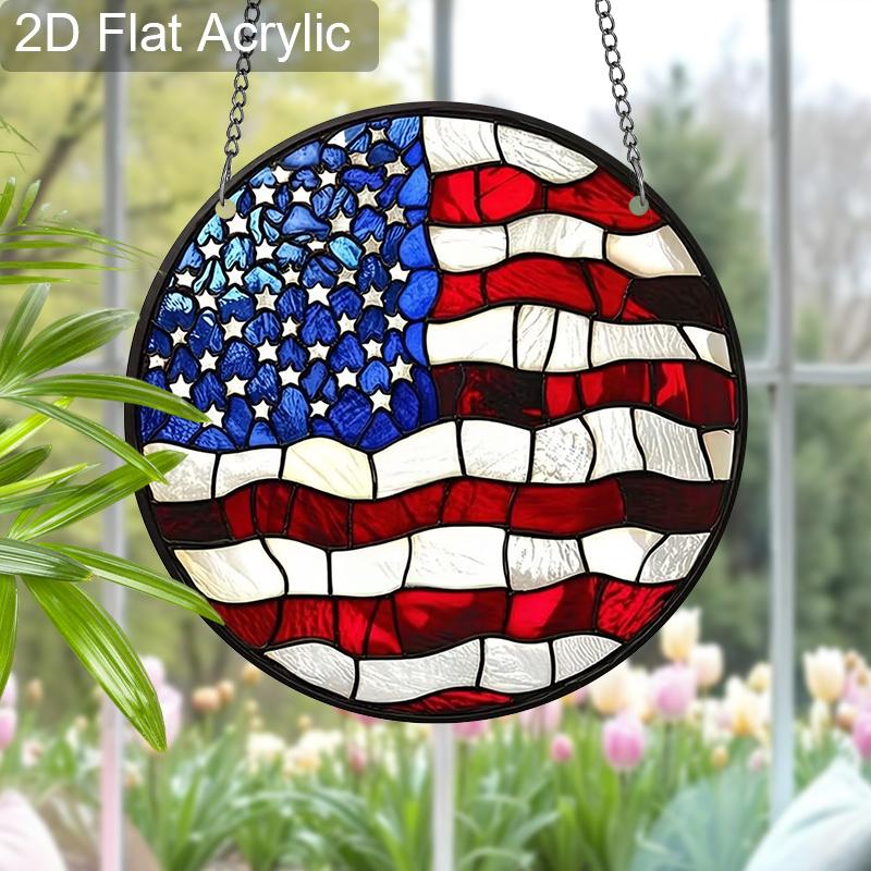 2D Flat Acrylic American Flag Suncatcher, Stained Glass Window Decor, Patriotic 4th of July Gift for Home