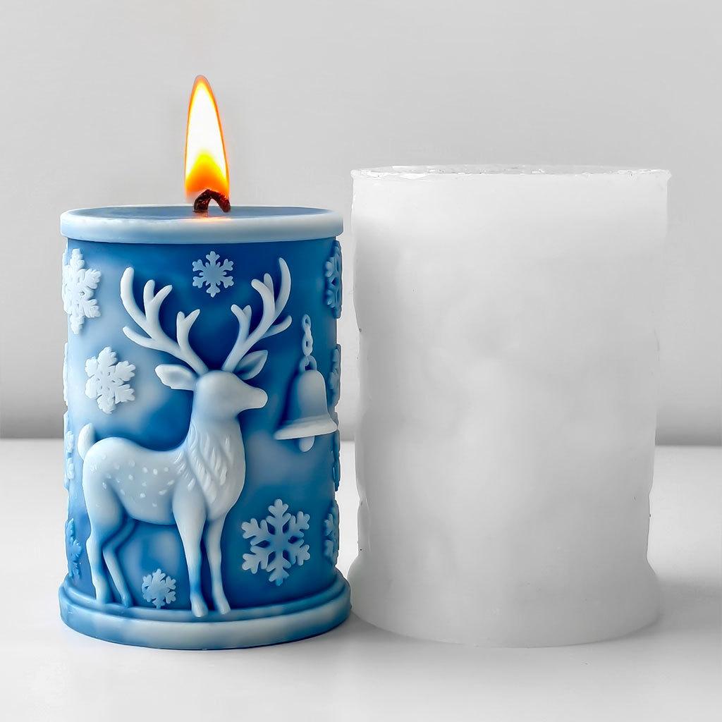 3D Relief Cylinder Christmas Snowflake Elk Silicone Candle Mold Christmas Tree Santa Aroma Plaster Mold Candle Making Supplies