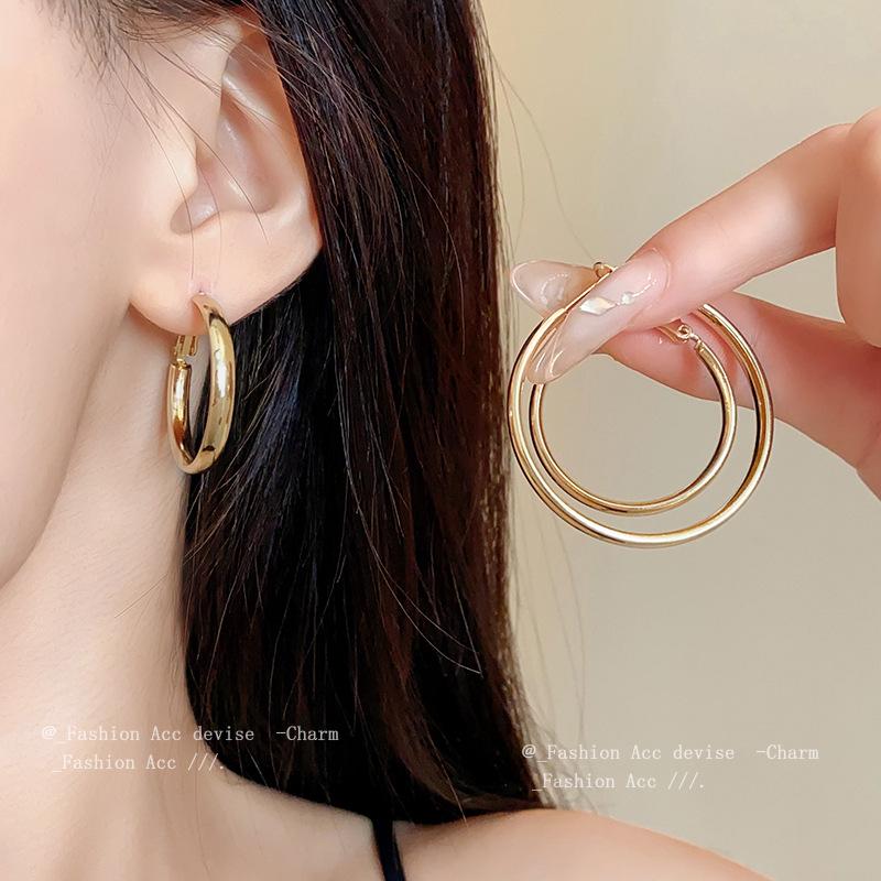 Silver Needle Geometric Hoop Earrings - High-End Fashion for Women