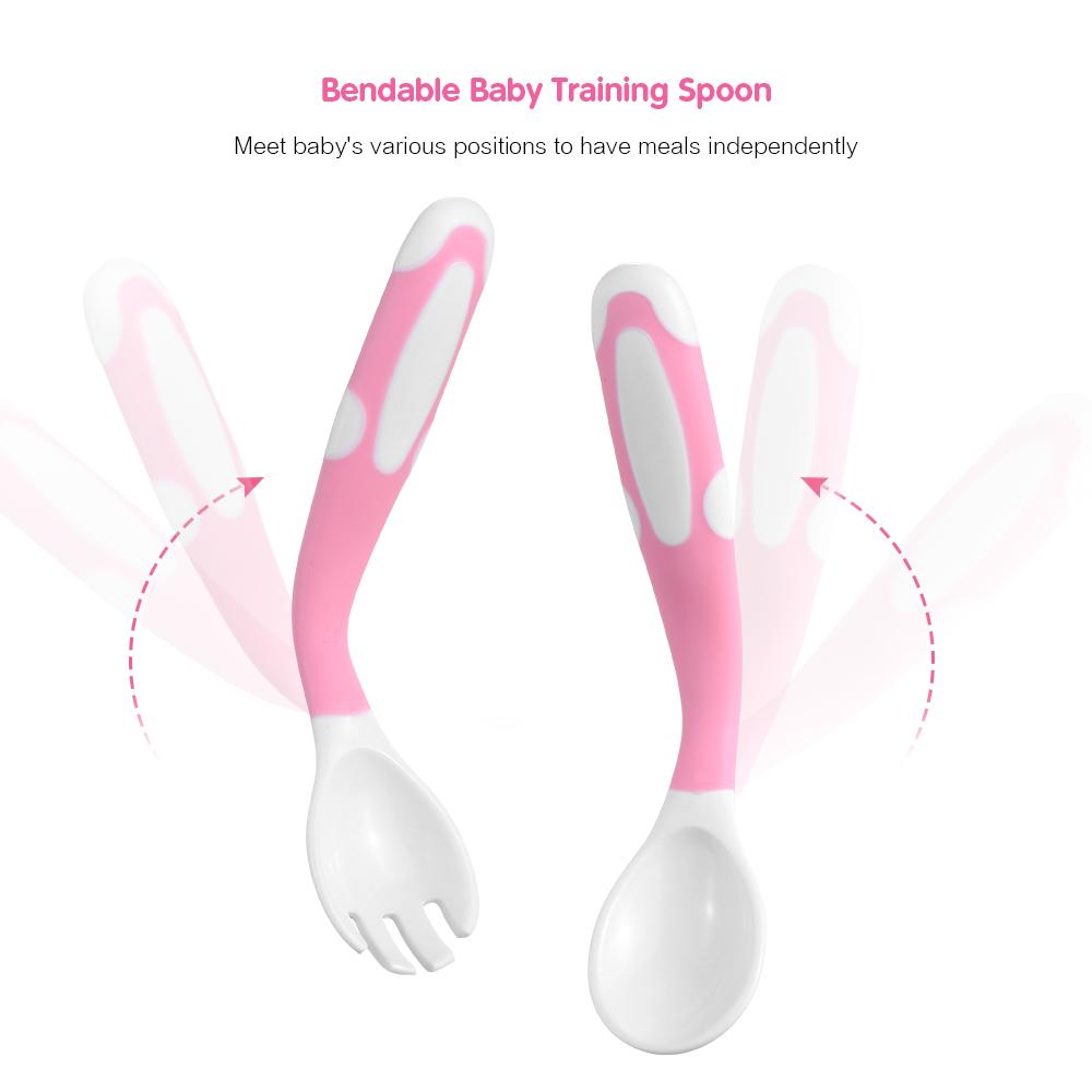 Baby Spoon and Fork Set Travel Case Bendable & Non-Slip Handle Baby Training Spoon with Storage Box Portable Baby Tableware for Babies Infants Toddler