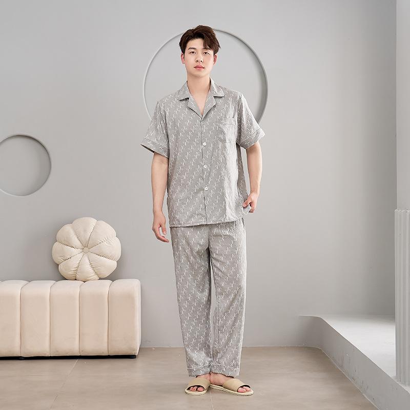 1011 New Cloud Cotton Men's Pajamas Short-sleeved Trousers High-end Soft and Comfortable Can Be Worn Outside Loungewear Suit
