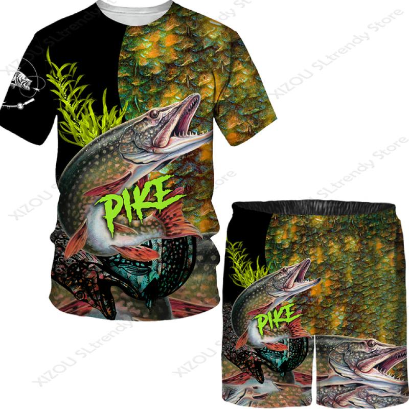 3D Fishing Printed Men's Casual Loose Tees/Trosuers/Suits Spring Summer Oversized Harajuku Funny Graphic Top Shorts Clothing Set