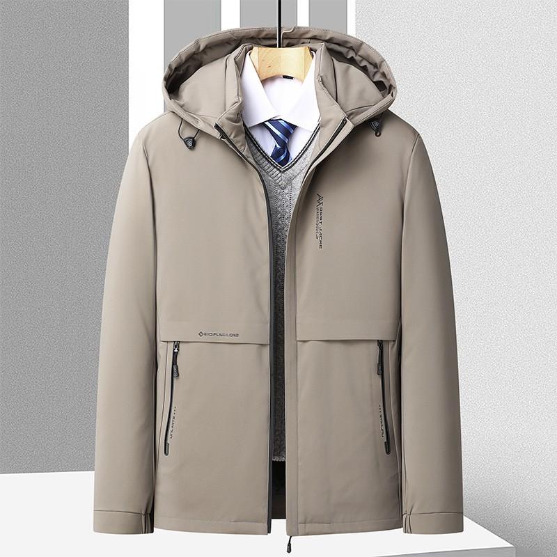 Herren Mittellange Kapuzen Daunenjacke Winter Warm Lässig Pufferjacke Mittleren Alters Herren Schwarz Khaki Marine