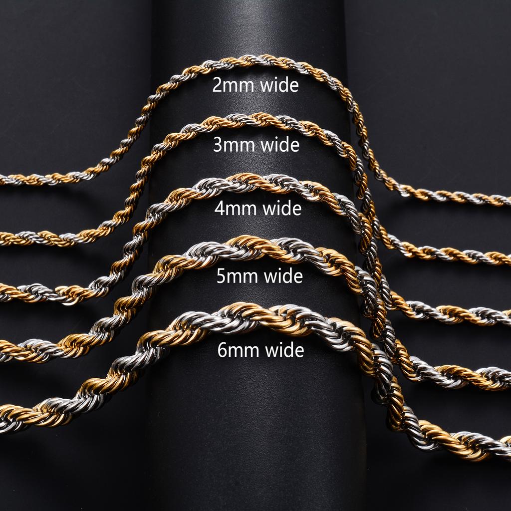 2/3/4/5/6mm Breite gedrehte Seilkette Halskette Edelstahl Choker für Damen Herren Metall Schmuckzubehör 5 Farben 16 bis 30 Zoll