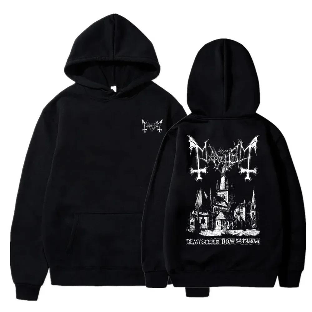 Hip-Hop Mayhem Black Metal Graphic Double-Sided Printing Pullover Hoodie Men's Women's Fashion Cool Streetwear Loose Couples