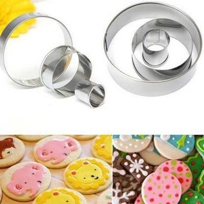 3 szt. Stal nierdzewna okrągłe okrągłe foremki do ciasteczek i pączków Fondant Cake Paste Mould