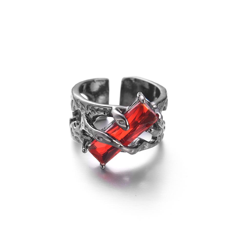 Black Gothic Irregular Thorns Ruby Rings Retro Hip-hop Personality Adjustable Finger Ring for Men Women Jewelry Gifts