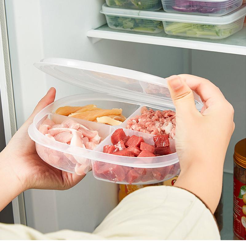 4Grids Refrigerator Meat Preservation Storage Box Food Grade Frozen Food Organizer Partitioned Container Kitchen Organization