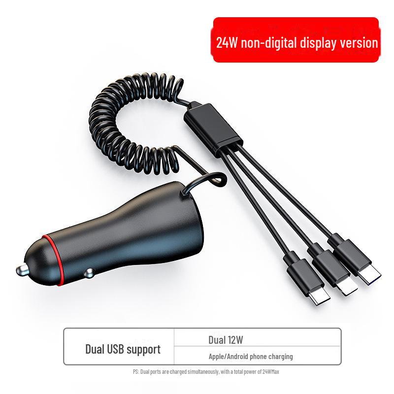65W Dual USB Car Charger with QC3.0 Fast Charging, Multi-Function Digital Display, and One-to-Three Splitter