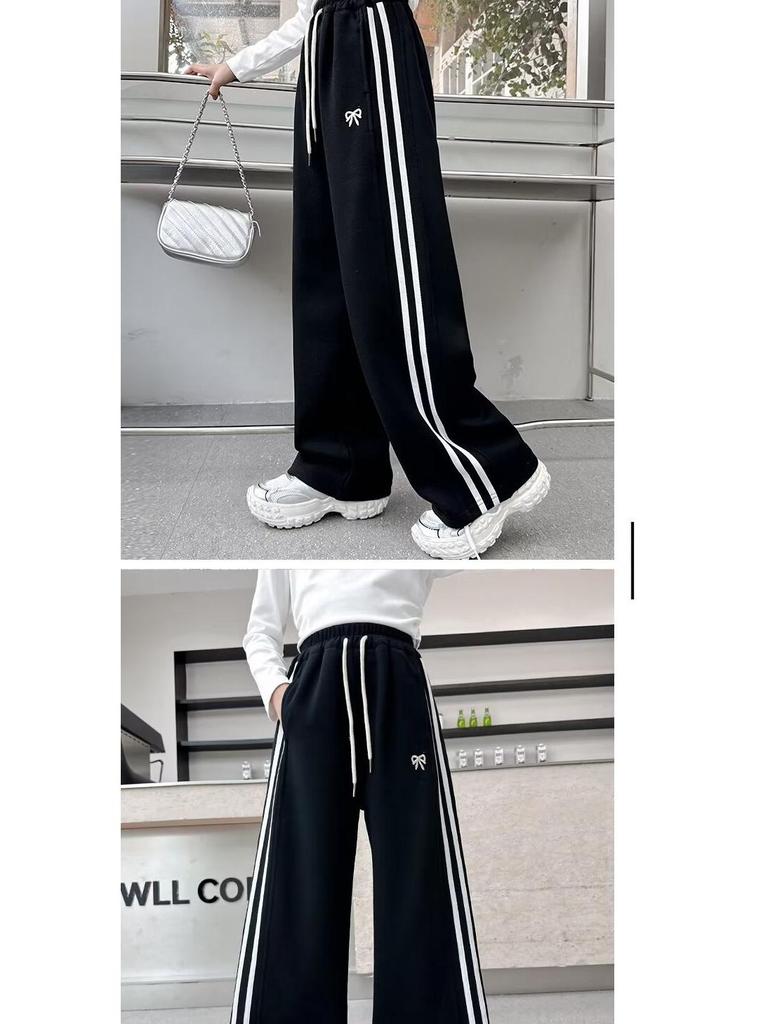 2025 Mädchen Fleece-Sweathose: Hochwertige Herbst/Winter Freizeit-Sporthose mit weitem geradem Bein für mittlere und große Kinder, modisch und verdickt.