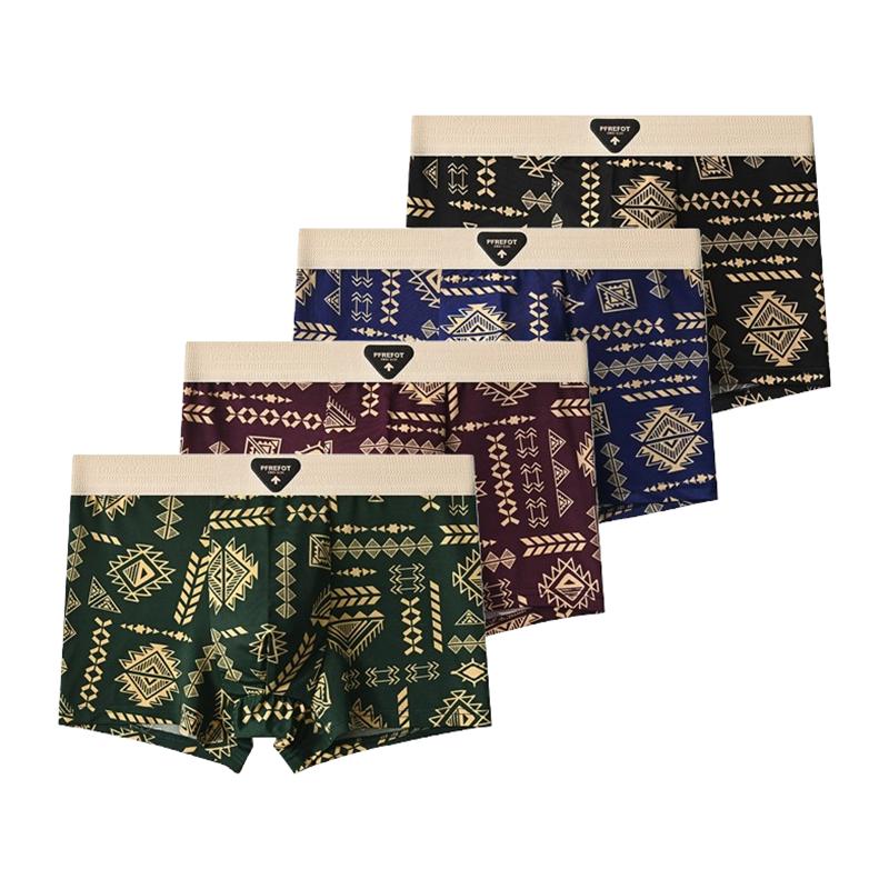 

4 шт. Мужское нижнее белье Удобные боксеры-брифы Подростковые трусы Дышащие с принтом Боксеры из ледяного шелка 4XL
