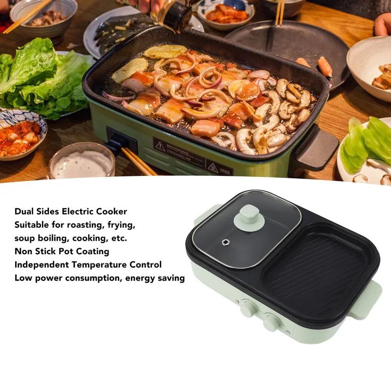 Dual Use Electric Cooker Electric Fry Pot Energy Saving Uniform Heating Easy Cleaning 1300W with Lid for Indoor Outdoor Cooking