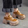 Johnature Thick Soled Heightening Pumps Genuine Leather Lace-up Versatile Retro Women's Platform Shoes