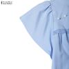 ZANZEA Women Elegant Casual Stand Collar Solid Color Loose Short Sleeve Dress