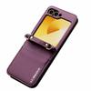 Compatible with Samsung Z Flip7/6 Leather Crossbody Strap Case, Z Flip5 Card Slot 3-Fold Cover.