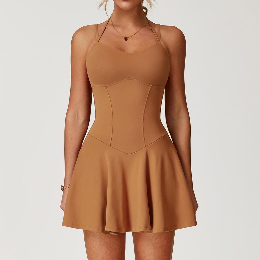 Trägerkleid mit Damentaschen, blickdichtes A-Linien-Lauf-, Yoga-, Tenniskleid für Damen