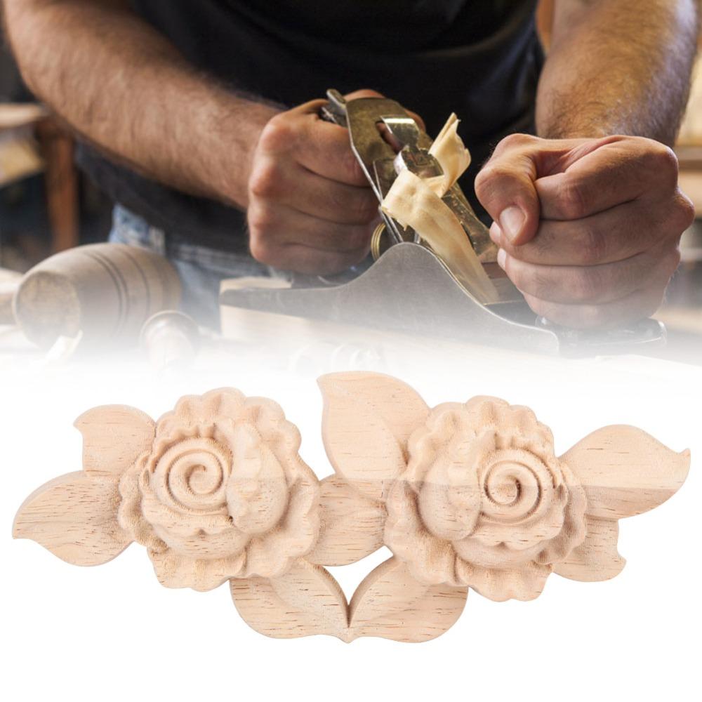 Solid Wood Corner Applique Floral Carved Door Applique Decoration Carved Applique Furniture