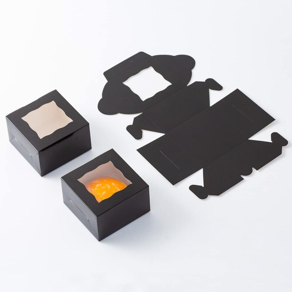 20 Stück Schwarze Geschenkboxen mit Klarsichtfenster Kleine Leckerli-Boxen Papier-Geschenkverpackung für Geburtstagsfeiern Hochzeit Feiertagsfeiern Neujahr