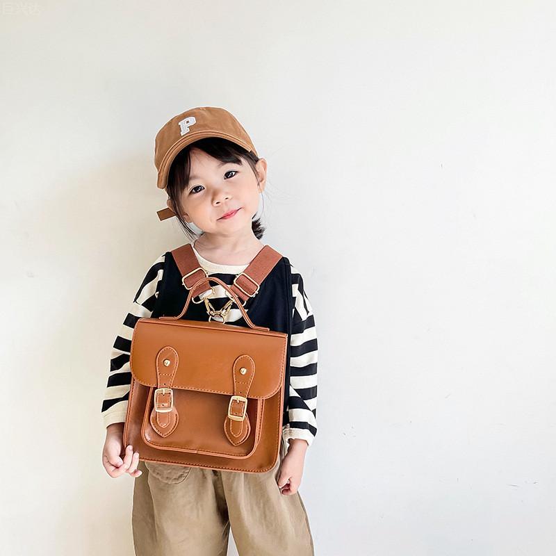 Sac à dos tendance en cuir PU souple pour enfants, couleur Kaki, Noir et Marron, pour l'école au quotidien