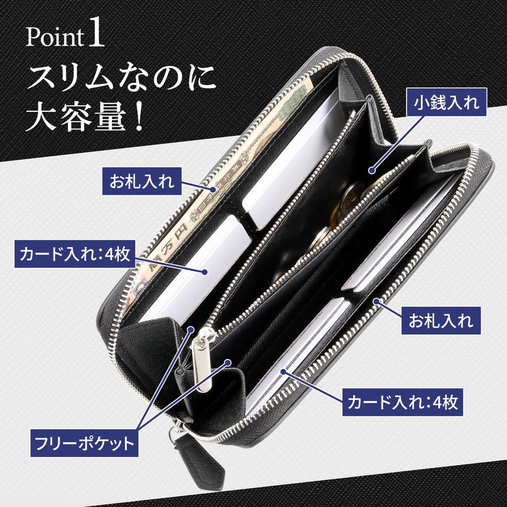 NobleTicks Black Genuine Leather Long Wallet with Large Round Zipper Holds 8 Popular with College Stylish Men's Capacity, Closure, Cards, Students,